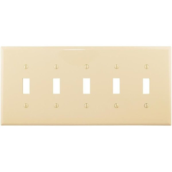 Eaton Wiring Devices Wallplate, 1012 in L, 488 in W, 5 Gang, Polycarbonate, Ivory, HighGloss PJ5V
